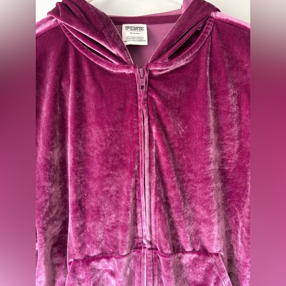 PINK Victorias Secret Medium Mauve Jacket Zip Up Hoodie Crop Velour Velvet Bling - Picture 5 of 8